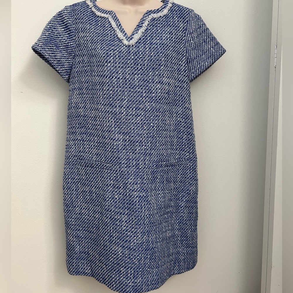 Kate Spade “In Full Bloom” Graphic Tweed Tunic Dress – Blue & Fresh White